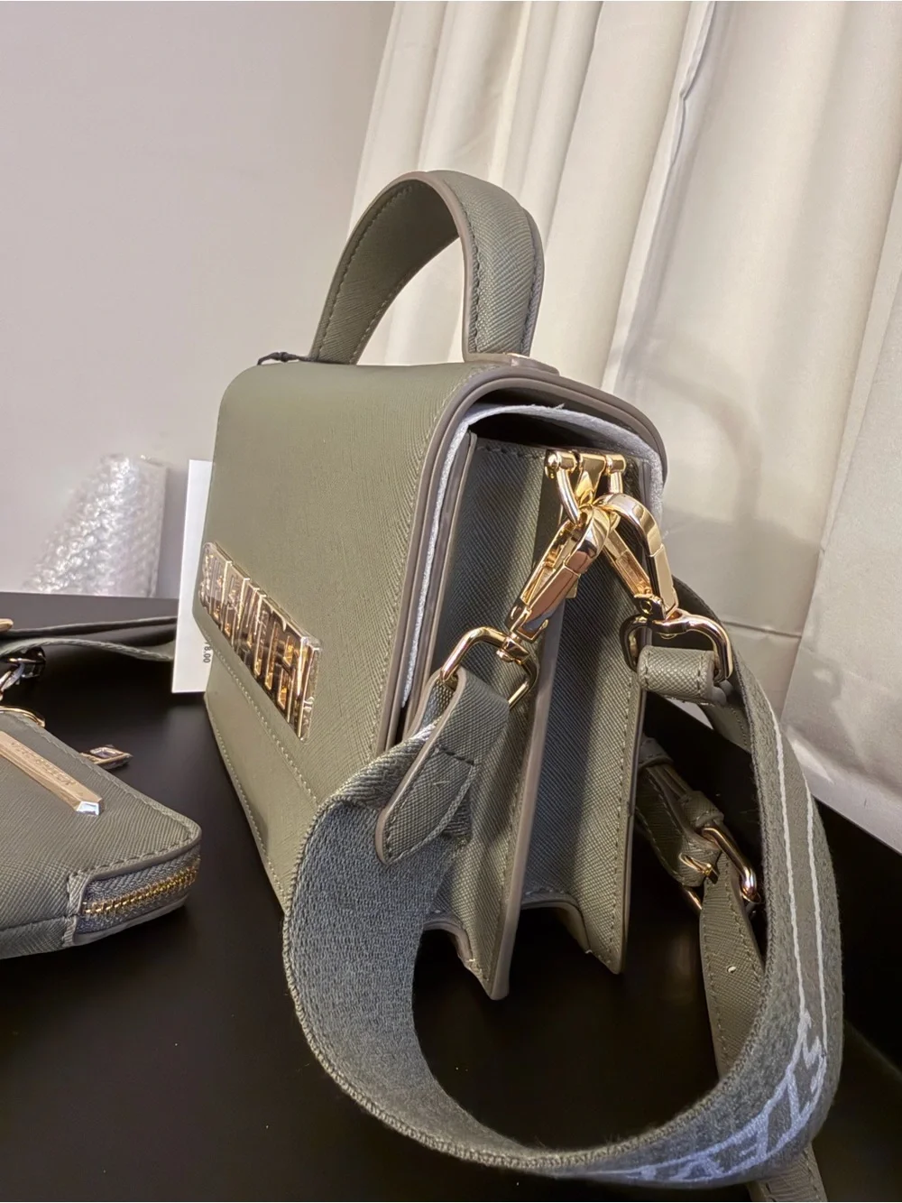 Steve Madden Olive Green Top-Handle Crossbody with Gold Logo